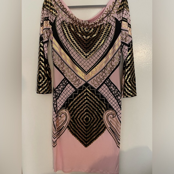 Pink & gold spandex dress L - Picture 1 of 2
